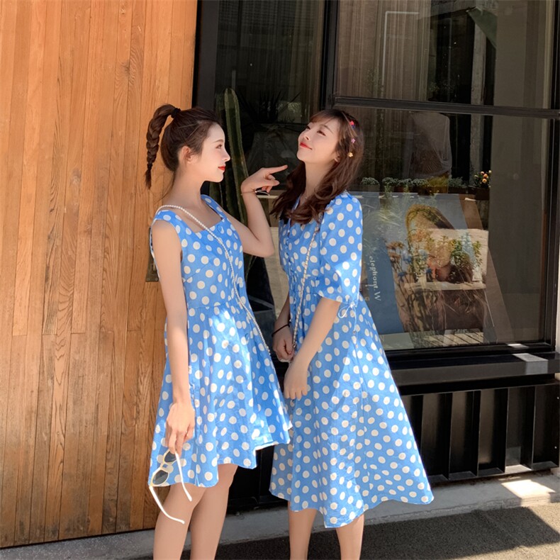 闺蜜装波点连衣裙吊带裙1318A-6637-长裙短裙,女装连衣裙,西子