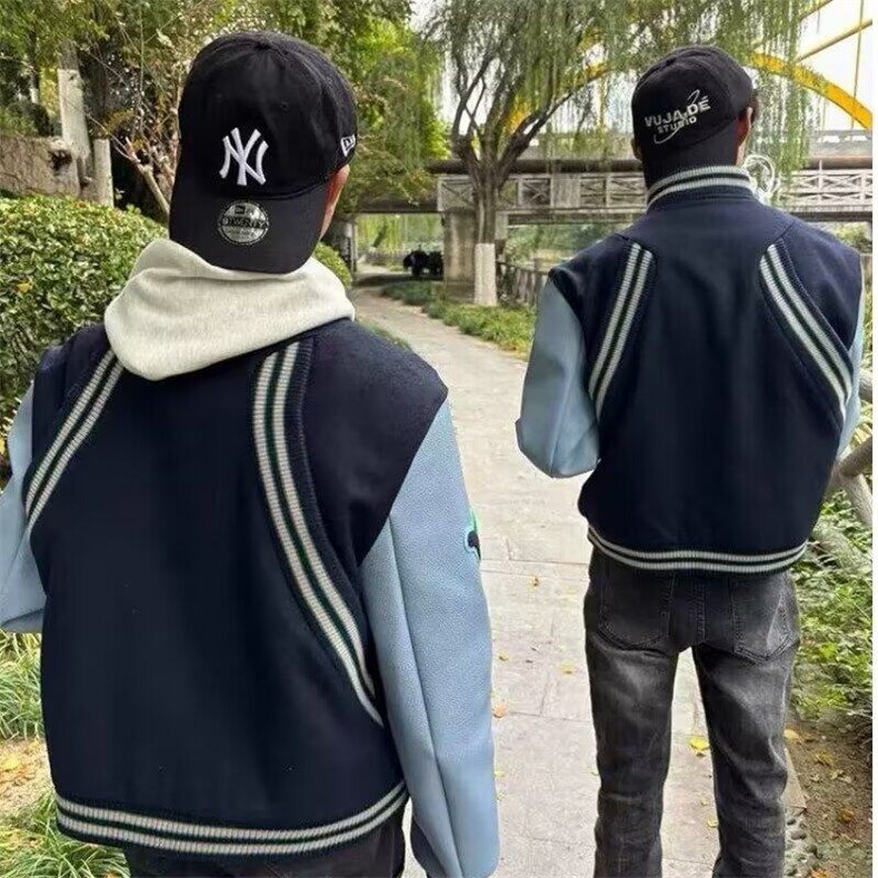 网红同款蓝袖拼接短款棒球服夹克男女春秋季美式高街潮牌百搭外套,男装夹克,星座218-1（原230）