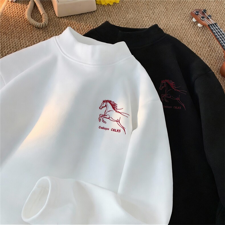 现货/新款重磅半高领刺绣德绒长袖B219A-DR2510-P25/DR2510JR-P35，男装卫衣，电商B219A