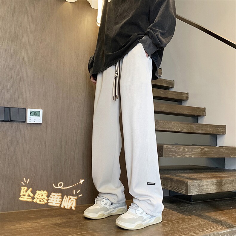 垂感华夫格运动裤子男士宽松直筒阔腿休闲长裤ins潮 K932特批32图片