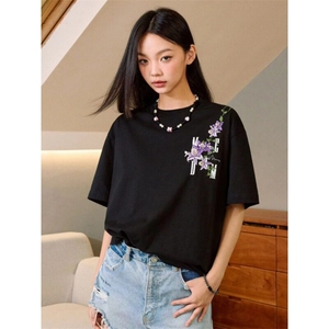 刺绣款【网图现货】美式复古花卉潮流宽松T恤8013/特P30图片