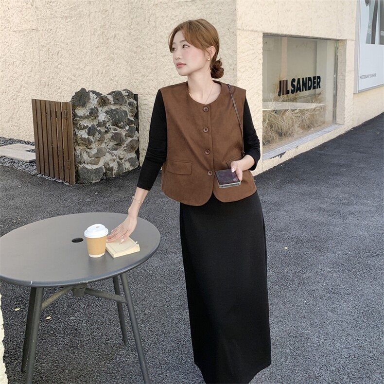 减龄马甲黑色连衣裙两件套女秋季2025新款法式气质优雅巨好看裙子,女装套装/套裙,帛锦泉