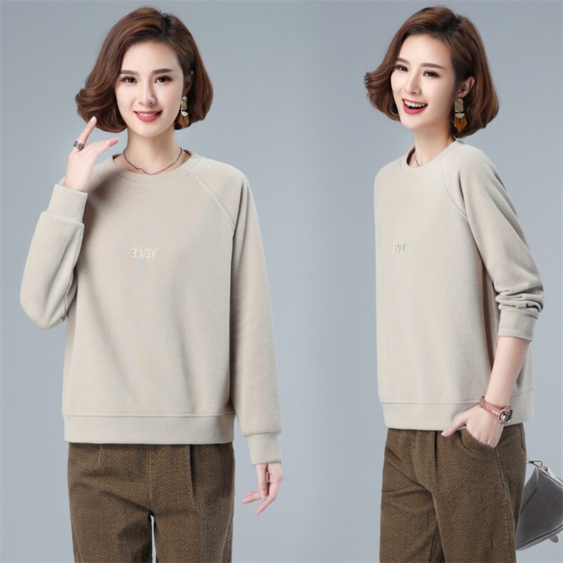 时尚宽松圆领刺绣卫衣女新款韩版百搭显瘦长袖上衣外套秋冬季加绒加厚打底衫，女装卫衣/绒衫，简韵佳