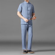 中老年男棉麻短袖中式唐装男风夏季亚麻套装MJ7302-P100，男装民族服装，星座1105-3