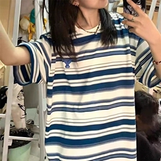 2026夏季潮牌情侣条纹短袖T恤男女百搭打底衫潮时尚半袖衫上衣，男装T恤，星座506A