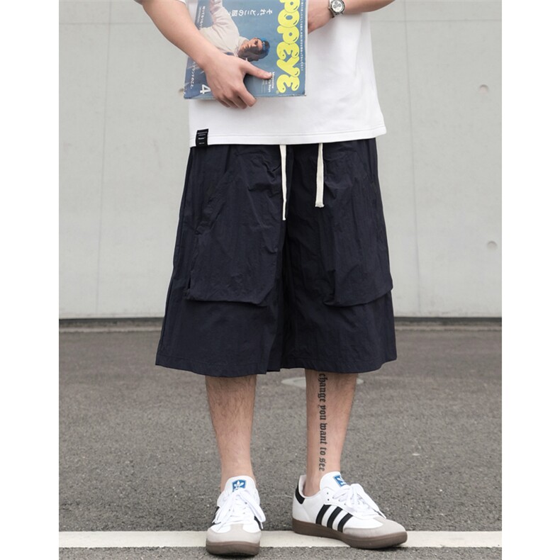 Ja1从不熬夜日系复古夏季七分裤大口袋宽松简约阔腿工装短裤男,男装牛仔裤,星座218-1（原230）