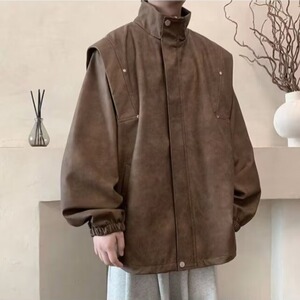 复古做旧磨砂PU皮衣男夹克秋季外套加肥加大码潮胖人宽松休闲痞帅图片