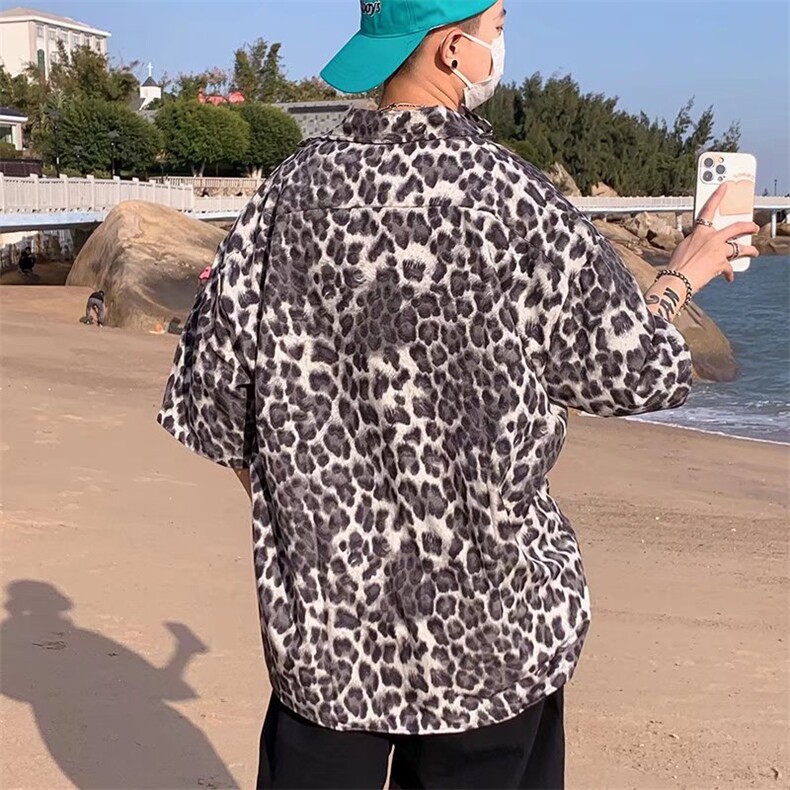 短袖衬衫春款男港风潮流冰丝豹纹五分袖衬衫CS17P30,男装衬衫,星座1116-2