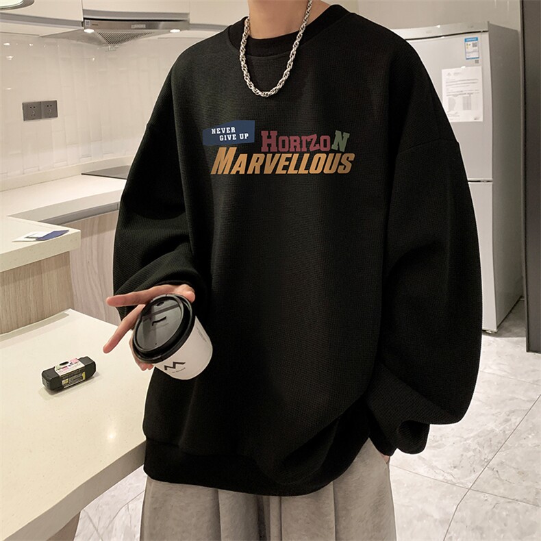 5XL华夫格卫衣男大码胖子圆领长袖t恤HW76384-P30加绒款-P40,男装卫衣,电商A040