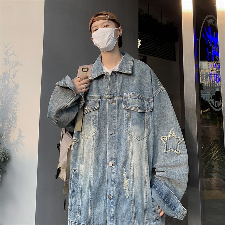 刮烂破洞牛仔夹克宽松ins情侣上衣秋季新款炸街外套JK02076-P60,男装牛仔裤,星座308B-1