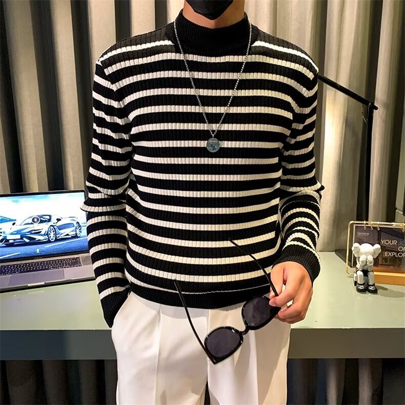 条纹毛衣男士秋冬季半高领打底针织衫修身韩版长袖毛线衣百搭,男装针织衫/毛衣,星座1013