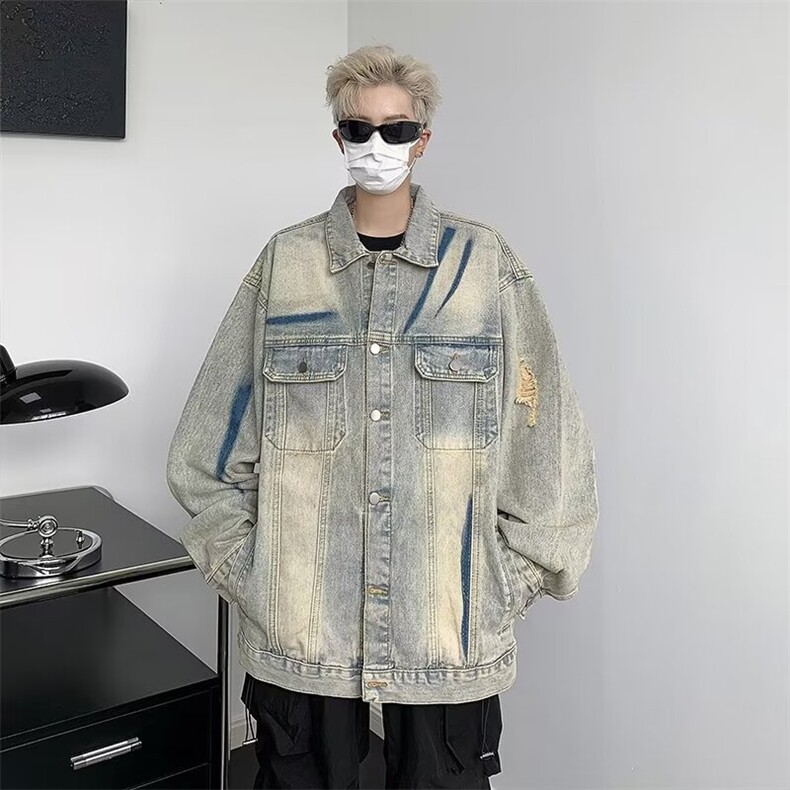 美式水洗牛仔外套男款春秋季小众设计感翻领vibe夹克上衣JW049,男装夹克,星座1116A-1（原606A）