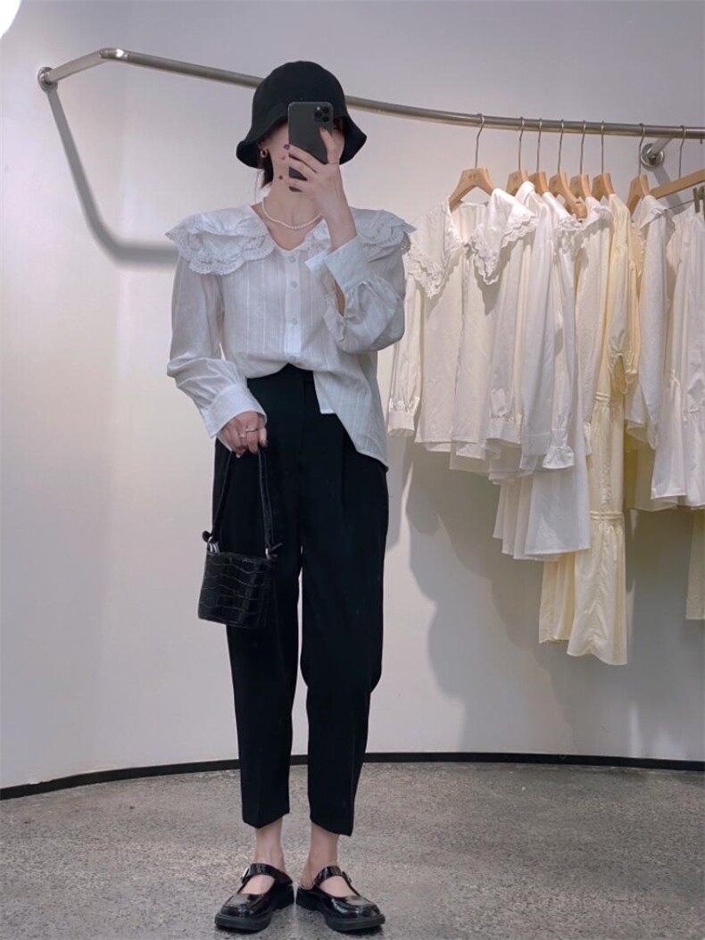 蕾丝边衬衫，女装衬衫，驿谷