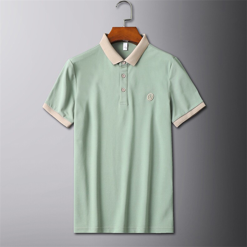 抖音高级感U字刺绣夏季短袖T恤翻领Polo衫半袖D342-T066特P40,男装T恤,电商D342