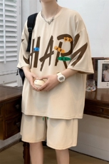 夏上新学生简约时尚半袖套装创意印花短裤T恤男女6640-P60控价88，男装T恤，电商A441-1