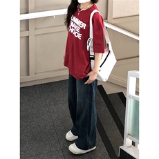 美式复古酒红色短袖t恤ins潮牌重磅宽松纯棉短袖oversize，男装T恤，星座310A-4