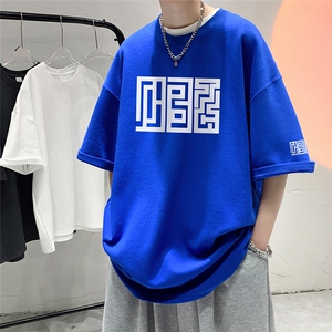 200g 抖音质量夏季新款短袖T恤美式复古街头五分袖 T6001 P28控45图片