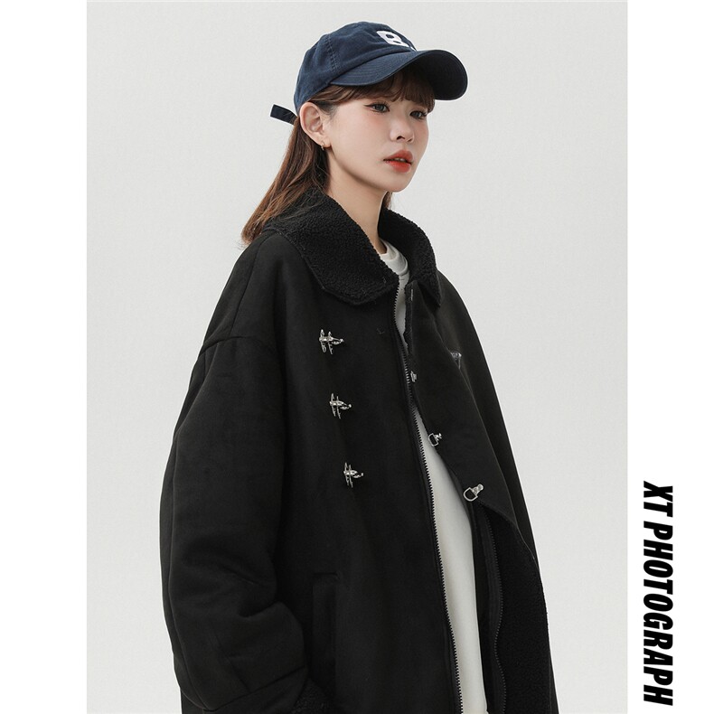 中性风白墙麂皮绒羊羔毛金属飞机扣设计棉衣男YG77108P135控178,男装棉衣,星座227-7