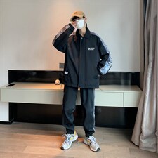 秋季新款大码港风休闲学生拼花翻领夹克束脚裤套装男TZD08P90,男装休闲套装,电商B226