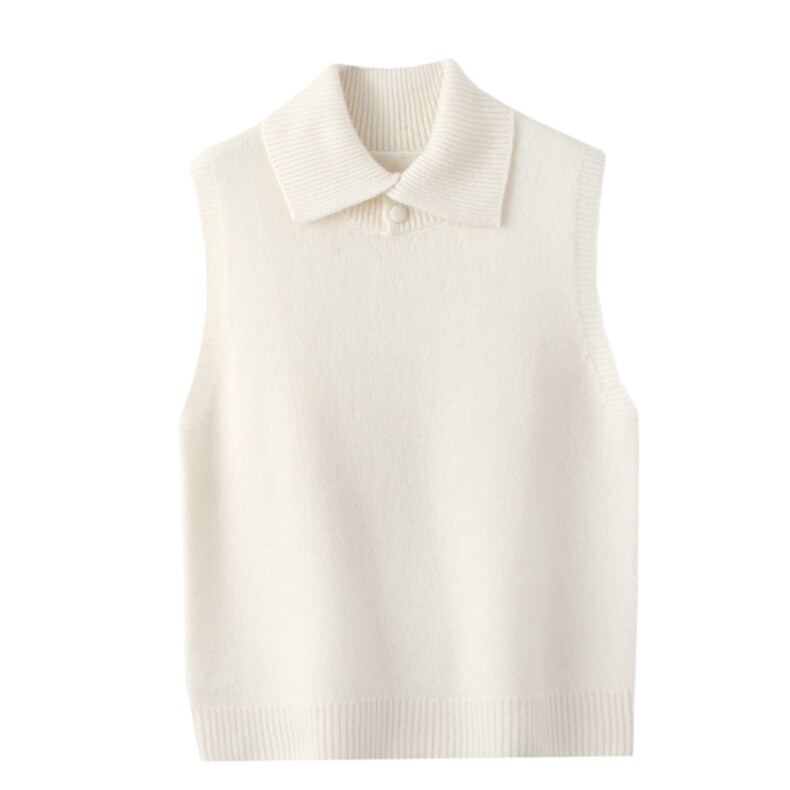 纯色无袖2024年秋季时尚POLO领简约百搭马甲，女装马甲，片语羊绒