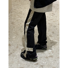 【网图有货】侧边条纹拼接双拉链绑带裤子男美式高街K028CC-P46，男装休闲裤，星座1007（原301D）