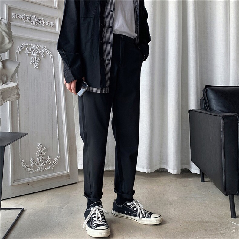 春夏季垂感阔腿休闲裤男直筒九分裤英伦风潮流小西裤男生宽松长裤，男装西裤，星座601-1