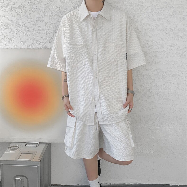 已下单TZ771-特批52控88新款速干肌理感短袖衬衫短裤T恤大码套装,男装休闲套装,电商A059