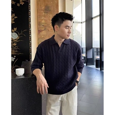 网图慎用海鸥领D1201降P75老钱风男士麻花毛衣针织衫，男装针织衫/毛衣，电商B216（原B302）
