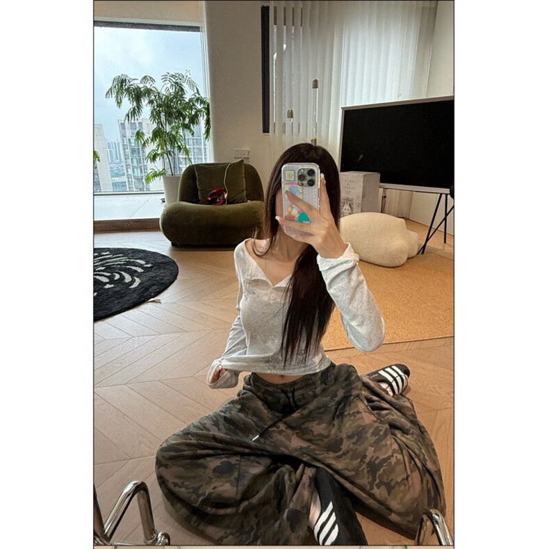 美式复古迷彩工装裤子女高腰宽松街头辣妹阔腿休闲裤L90222-P38,男装工装外套,星座1008