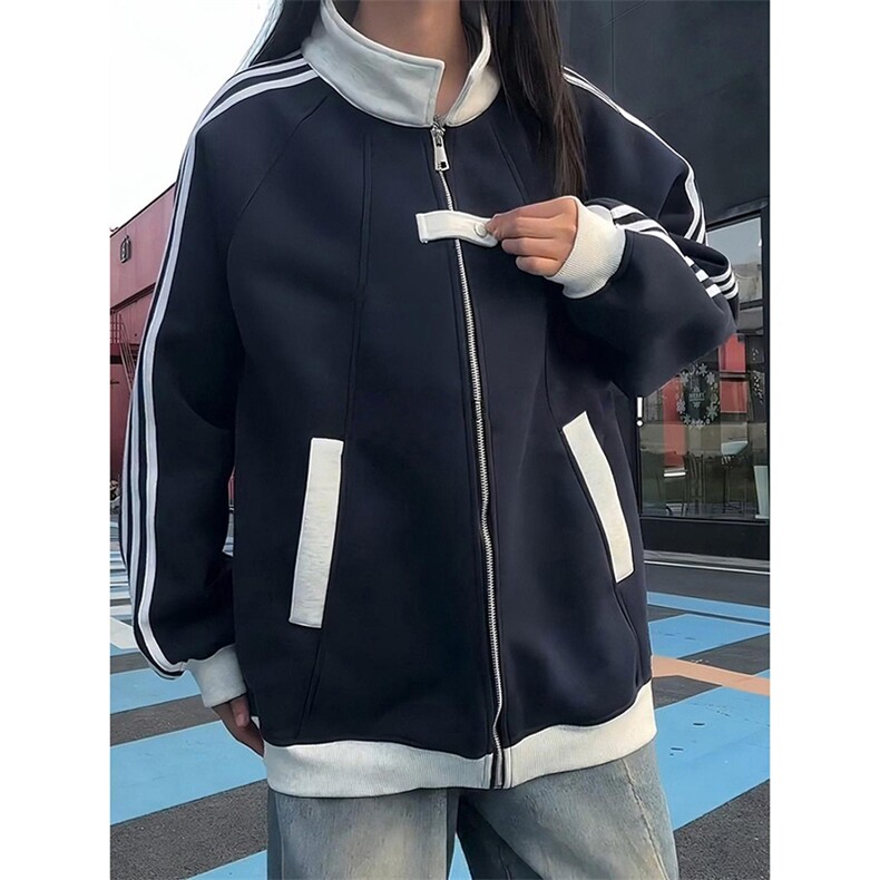 抖音得物高品质26春装美式高街结构拼接织带翻领卫衣夹克开衫外套,男装夹克,电商A443