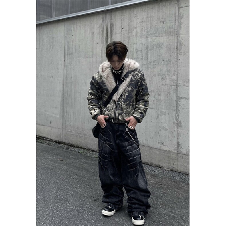 美式水洗迷彩毛领连帽夹克棉服冬季加厚座山雕外套男女MF2219,男装夹克,星座1116A（原606A-3）