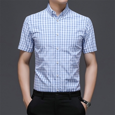 DN22105限价108元夏季男式薄款短袖衬衣修身休闲免烫格子衬衫P60，男装衬衫，电商B360