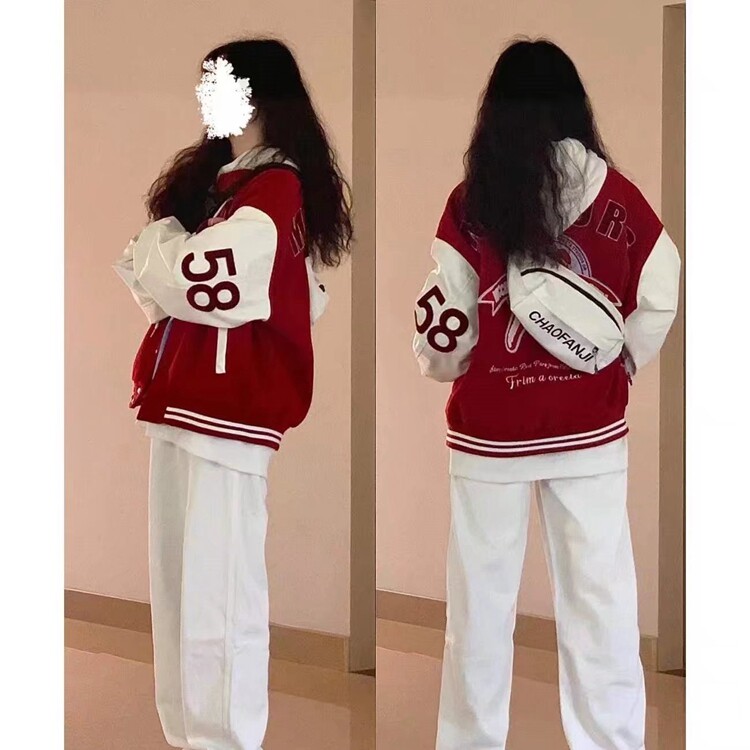 美式复古棒球服女春季潮高街vibe风外套宽松潮牌情侣呢子夹克潮,男装夹克,星座218-8