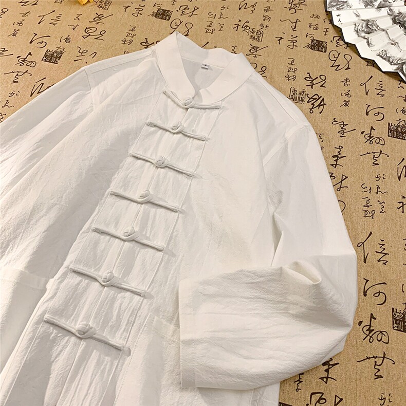 现货主推风春秋新款棉麻复古盘口长袖衬衫中式唐装CS03-P55，男装衬衫，星座217-5