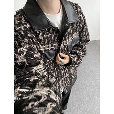 复古拼接小香风外套春秋大码高级感痞帅上衣pu皮衣夹克JK5209/P95，男装皮衣，电商B238