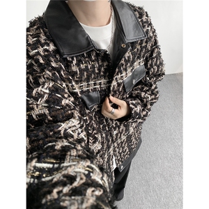 复古拼接小香风外套春秋大码高级感痞帅上衣pu皮衣夹克JK5209/P95图片