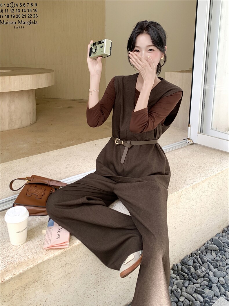 高级轻熟风穿搭咖色马甲套装女2025春秋超火好看阔腿裤气质三件套,女装套装/套裙,蝶眷