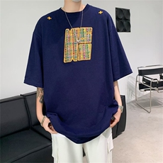 新款美式复古宽松短袖t恤男女情侣宽松体恤上衣潮夏季T30477-p35，男装T恤，星座1008