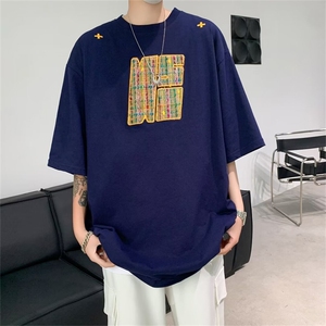 新款美式复古宽松短袖t恤男女情侣宽松体恤上衣潮夏季T30477-p35图片