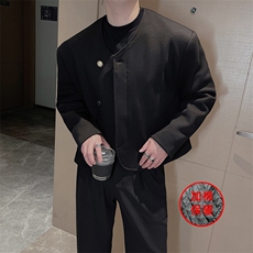 王嘉尔同款小香风加棉外套时尚简约无领珍珠扣短款夹克男0233P123，男装夹克，电商B267