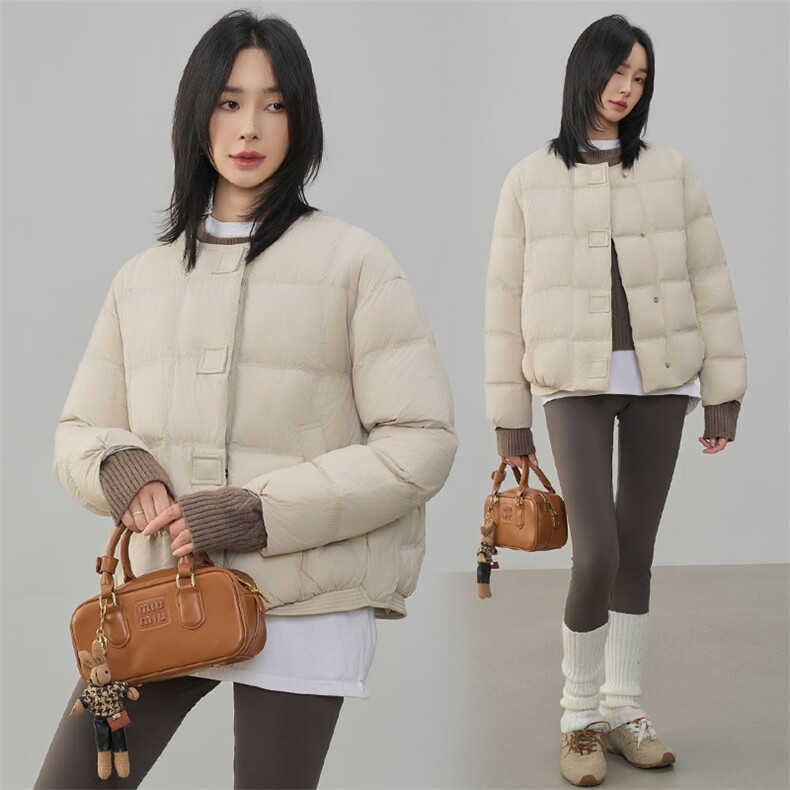 现货2025年新款90白鸭绒休闲圆领时尚羽绒服女,女装羽绒服,阳光伊恋