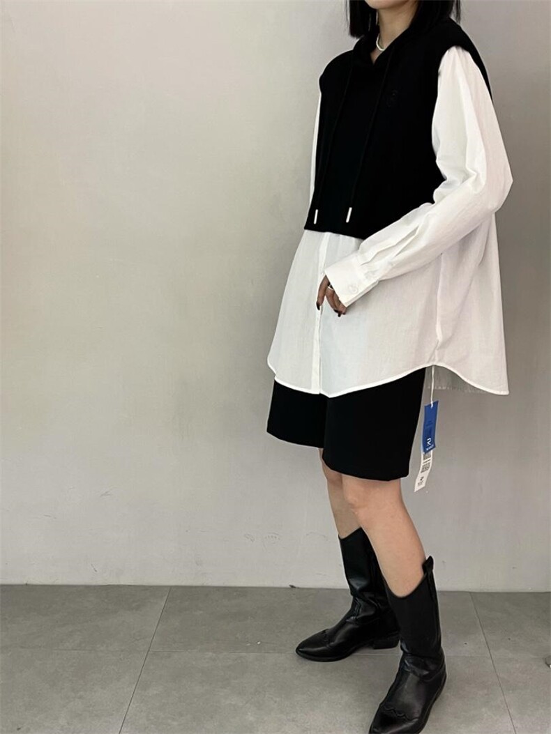 雷洛奇丽—秋装带帽拼接衬衫，女装衬衫，雷洛奇丽