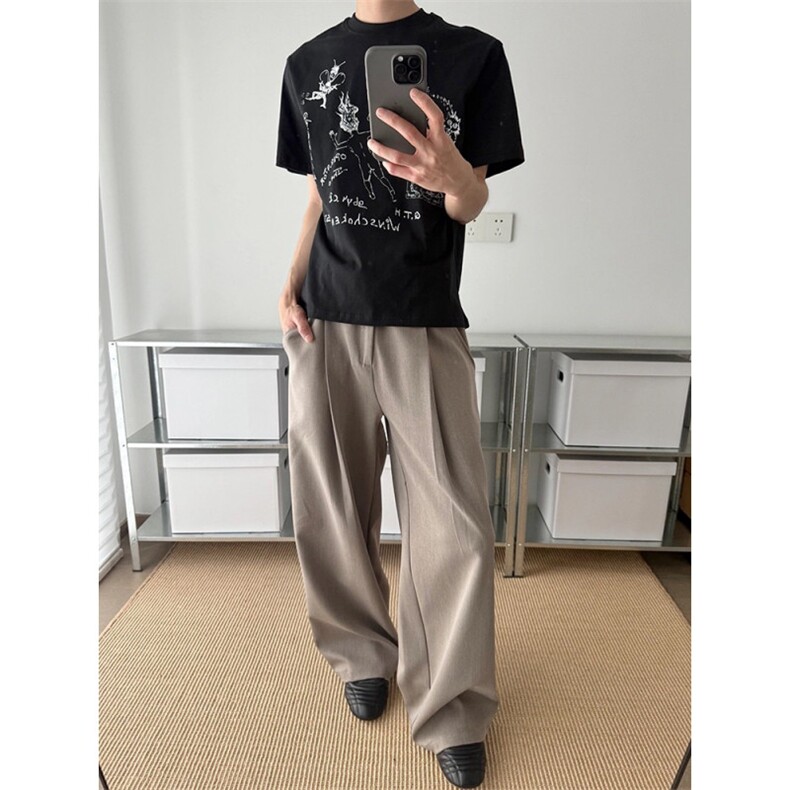 网图+老钱风a字褶TR西裤cleanfit弯刀裤CK669/特P55，男装西裤，电商B350