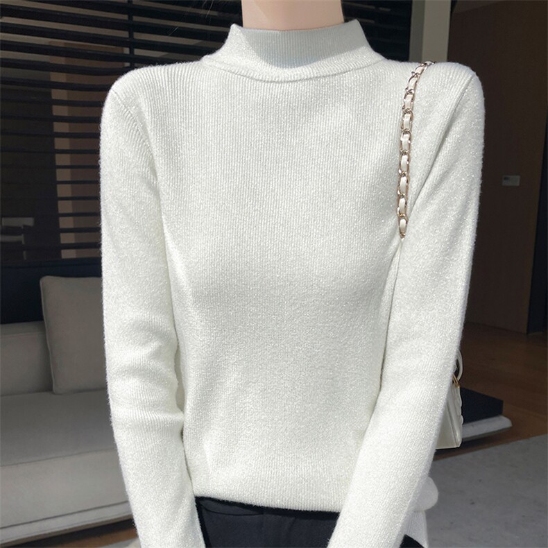 闪闪亮丝时尚半高领打底衫女内搭洋气针织衫配大衣秋冬毛衣洋气潮，女装卫衣/绒衫，圣丽羊绒