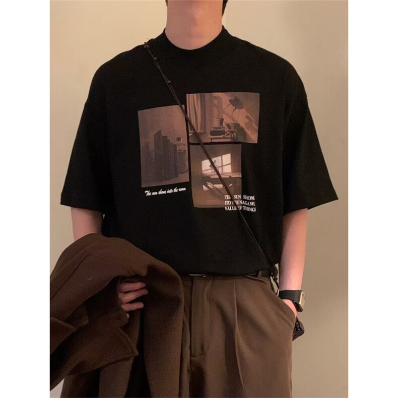 1506-1/TF5081/P33复古T恤新款美式痞帅高级感上衣潮牌情侣t恤1，男装T恤，星座1506-1