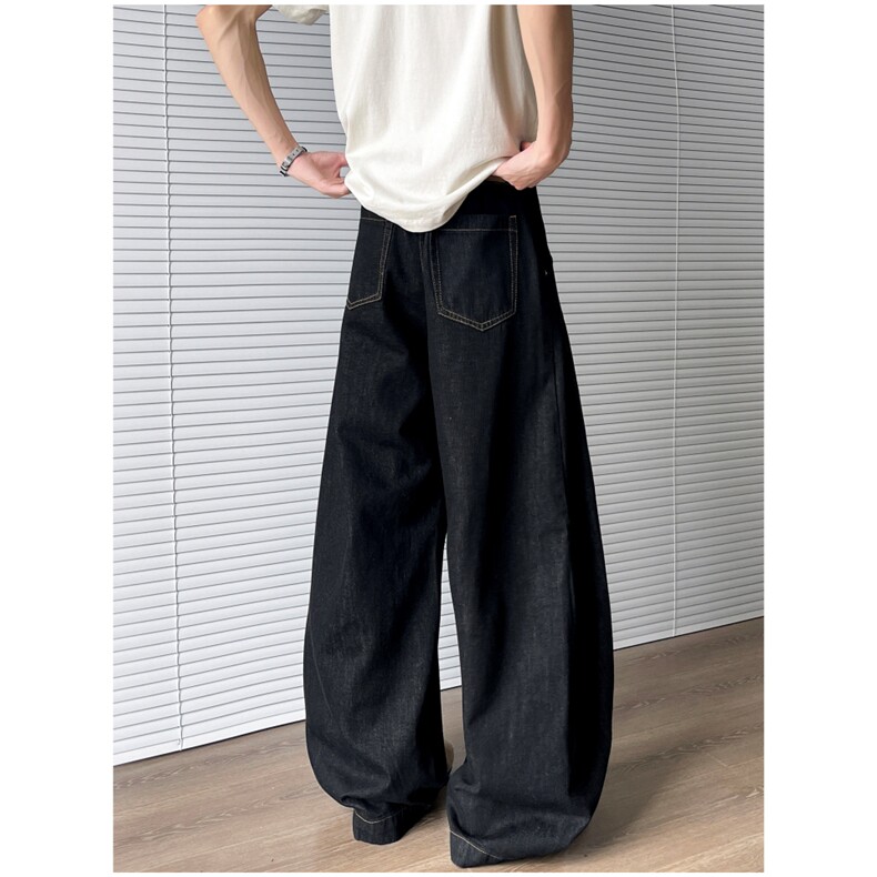 美式复古阔腿弯刀牛仔裤男女款百搭春夏直筒宽松拖地裤N0655-P45，男装牛仔裤，星座308B-2