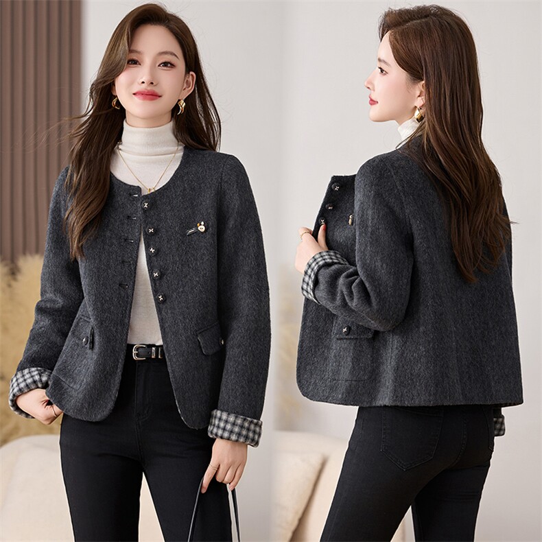 欣贝拉2025年冬季双面羊绒大衣中短款修身保暖气质款1021，女装毛呢外套，欣贝拉