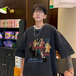量大优 供视频  240g重磅美式炒雪花水洗做旧短袖t恤STX537-特P25图片
