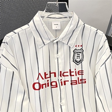 刺绣撞色条纹长袖衬衫潮宽松休闲情侣翻领外穿衬衣潮C0176-P43，男装衬衫，星座308B-1