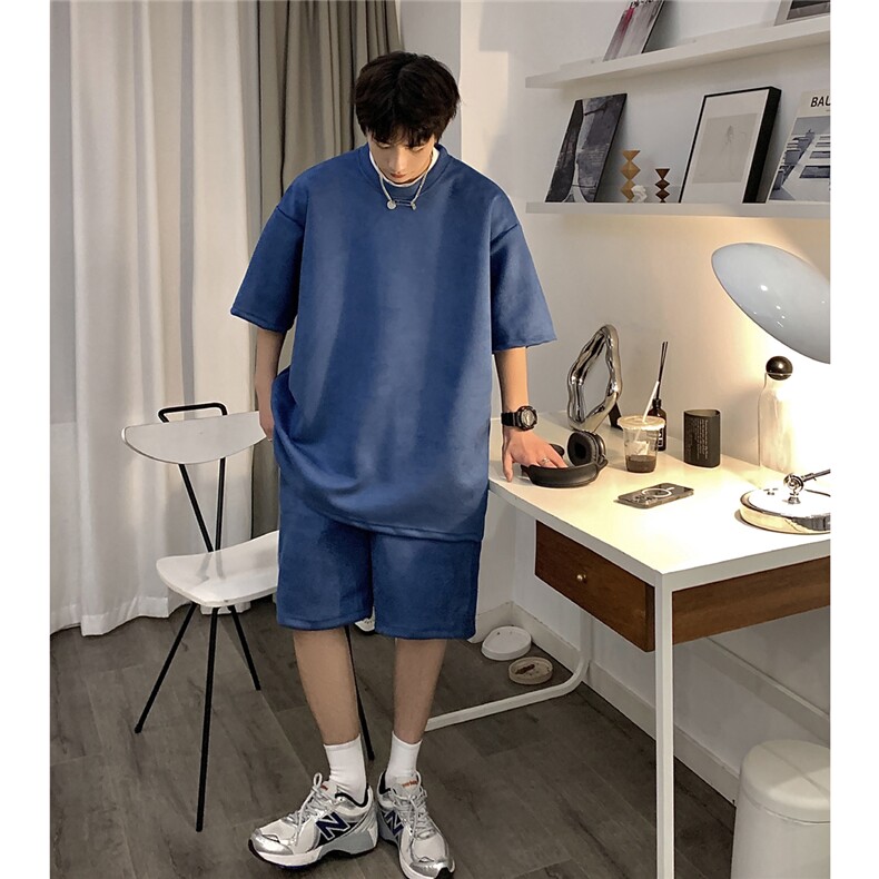 1港风模麂皮绒大码M-5XL短TDT8766P23DK8767P32套装TZ8757P55，男装休闲套装，星座226-2